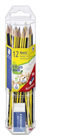 Staedtler blyant Noris HB + viskelæder (12)